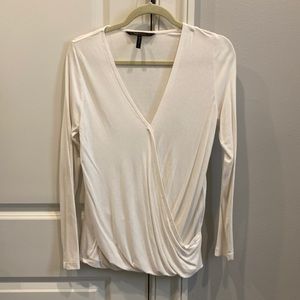 BCBG Cream Long Sleeve Cross Front Shirt